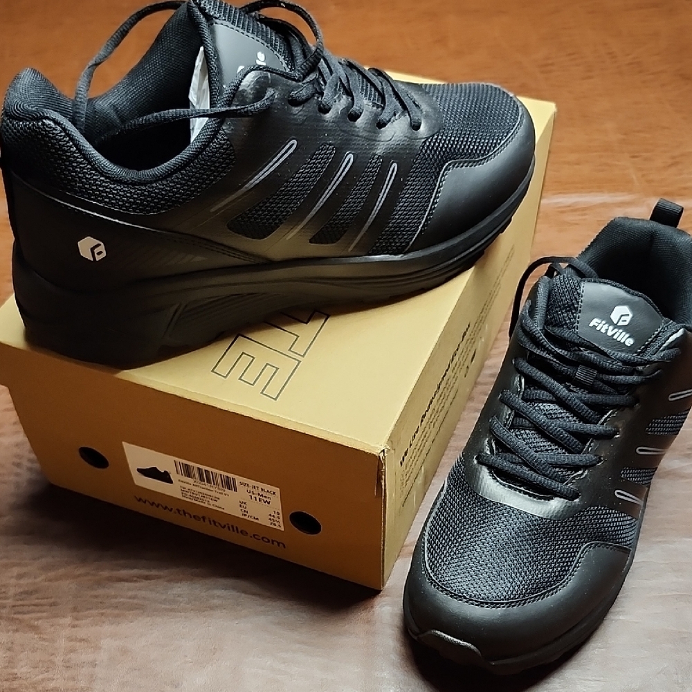 FitVille Men's Black Athletic Running Shoes